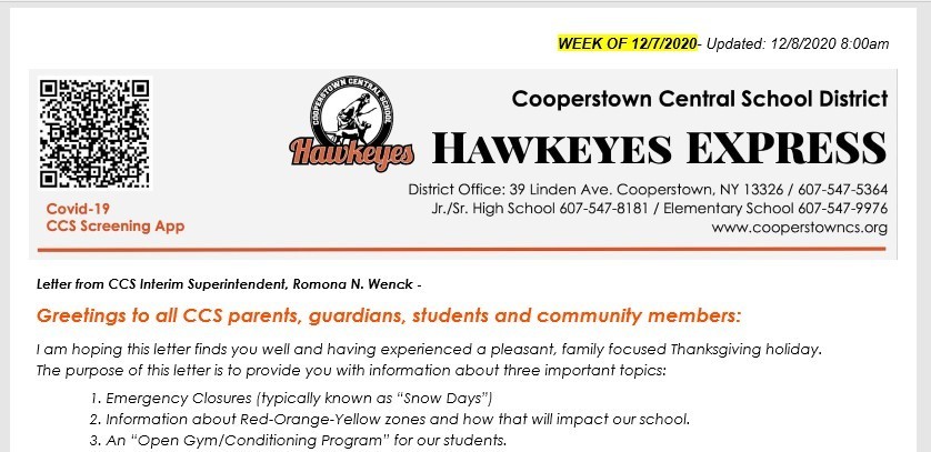 Screenshot Hawkeyes Express 12/7/2020