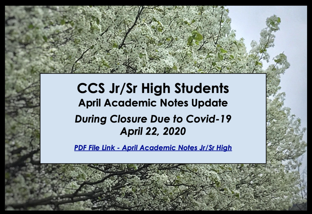 April Jr/Sr High Academic Notes